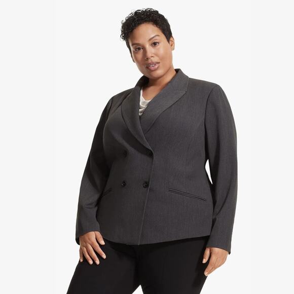 NEW MM LaFleur The Roxane Double Breasted Blazer Light Twill +1 1X Charcoal NWOT - Picture 1 of 15